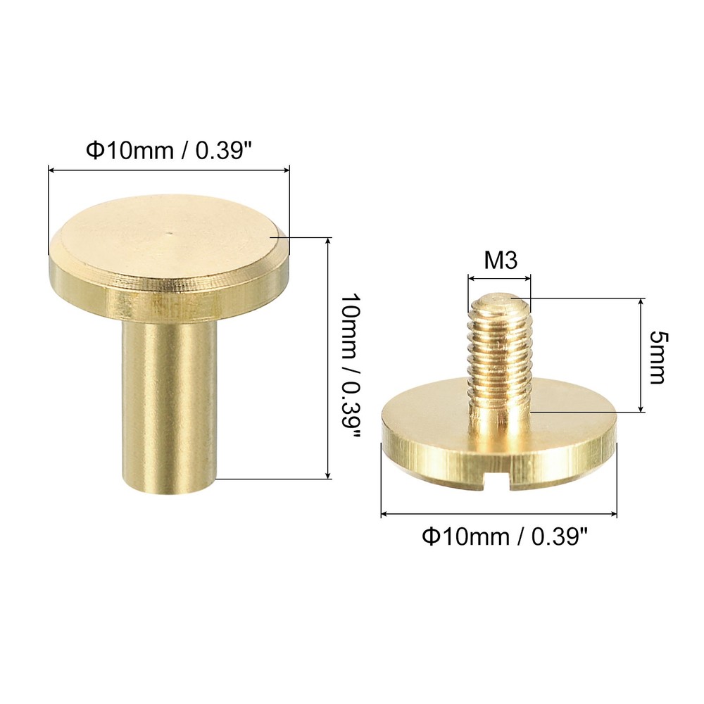 10x10mm Flat Studs Rivet Binding Rivets Screw Back Rivets DIY 15 Sets