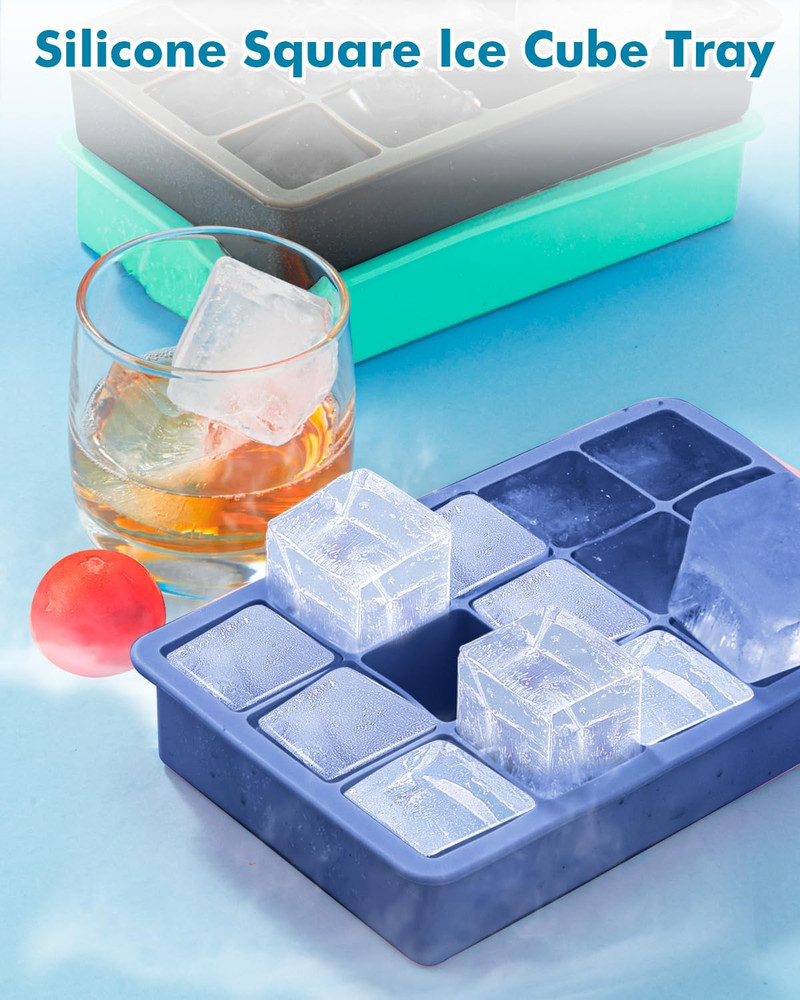 Silicone Ice Cube Trays for Freezer 2 Pack, Easy Release Square Ice Cubes Mold,