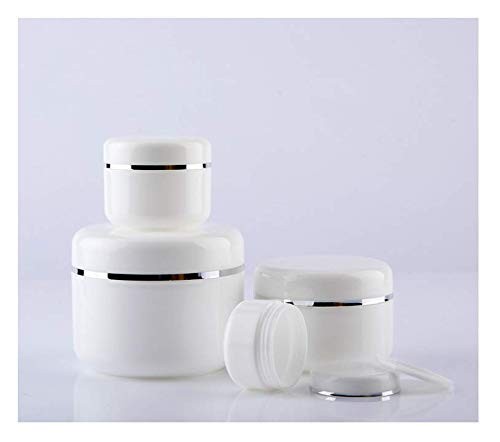 Empty White Silver Edge Portable Refillable Plastic Cosmetic Makeup Face Crea...