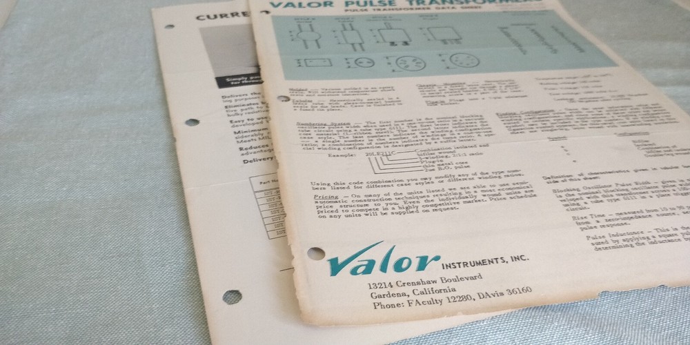 1950s ~ Valor Instrument Inc ~ Transformers ~ Data-Sheets / Bulletins