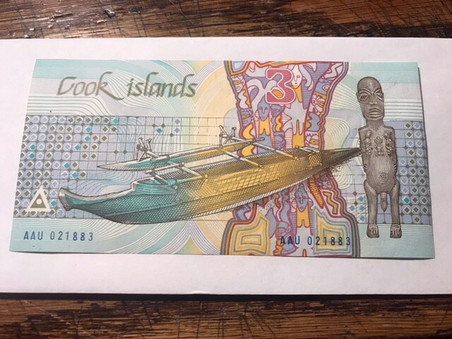 1987 Cook Islands 3 Dollars Note CU #17676