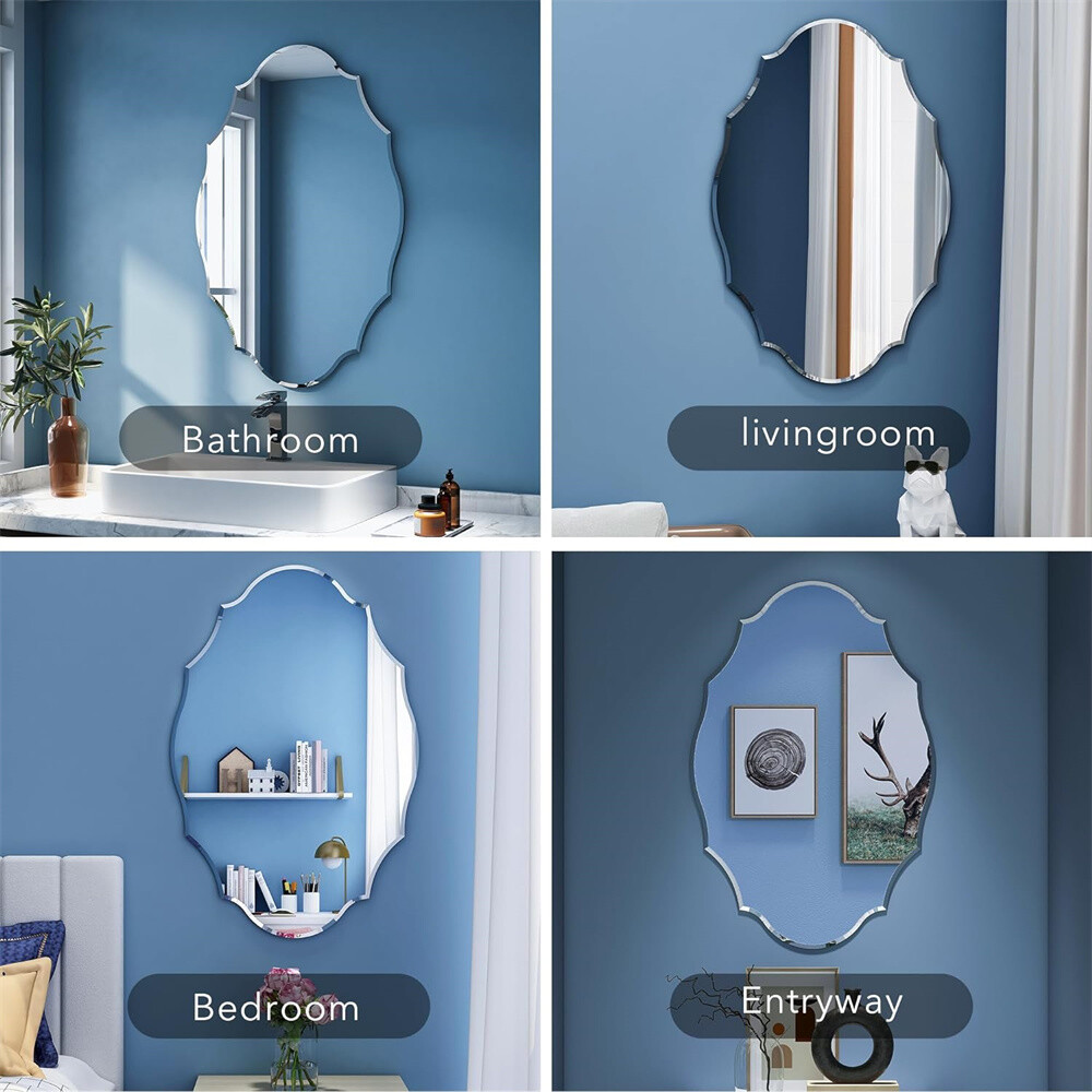 Irregular Decor Wall Mirror Wavy Beveled Bathroom Mirrors Silver Accent Mirrors