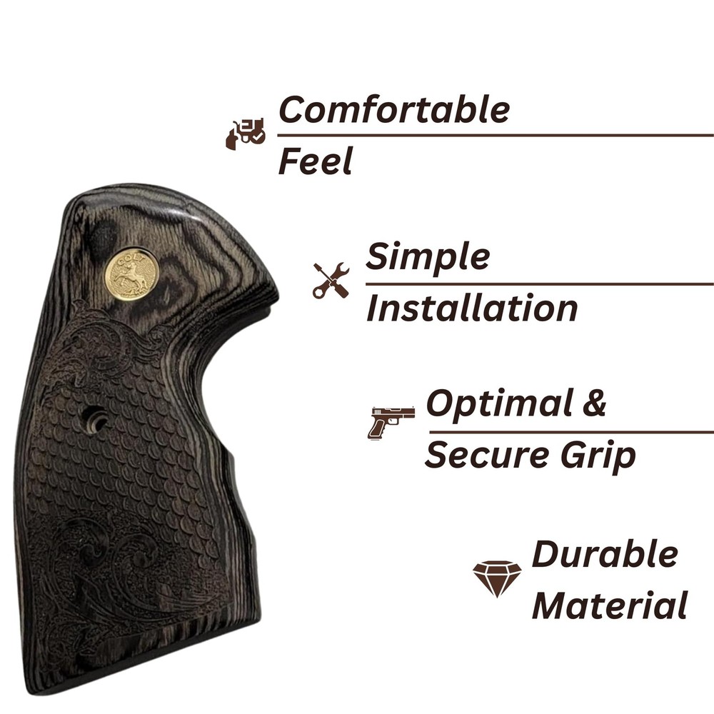 Colt Python Grips Black Rosewood Scroll & Scales Gold Colt Medallion