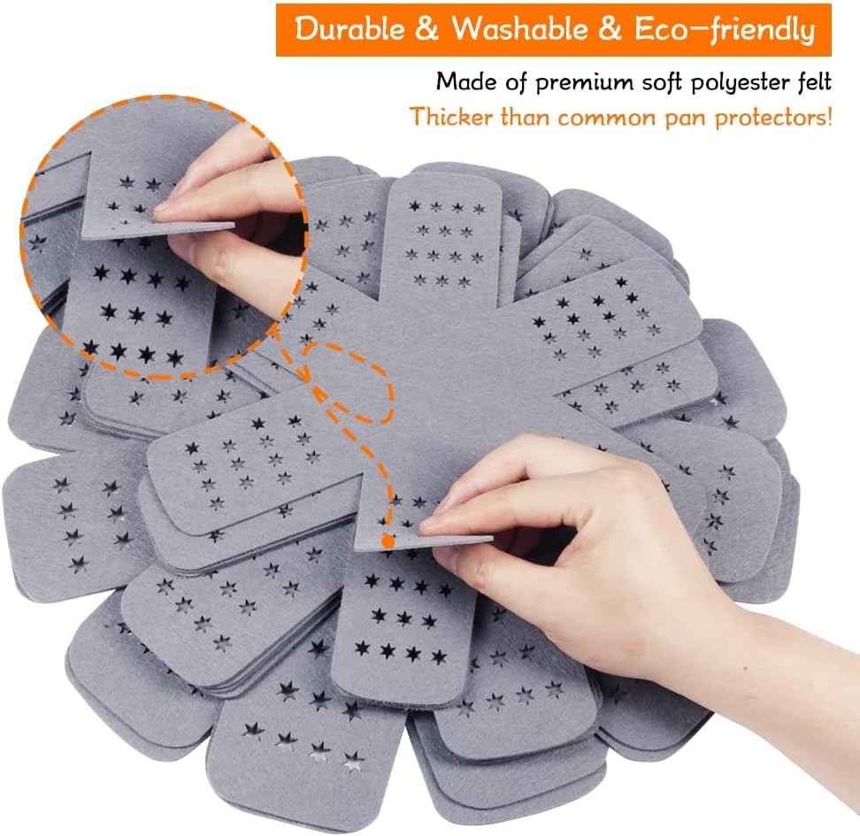Pan Protectors Set of 6 Larger Thicker Felt Star Pattern for Stackable Cookware