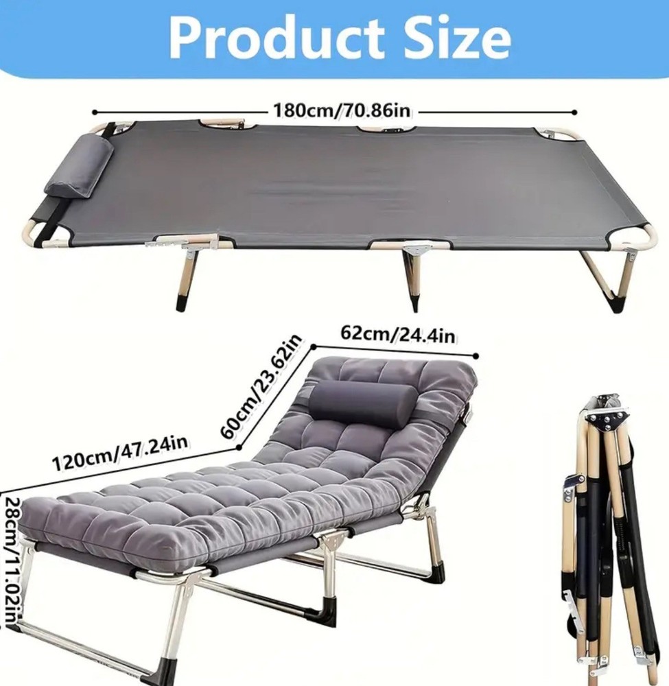 Portable Foldable Camping Bed With Soft Cushion & Pillow Adjusted Single
