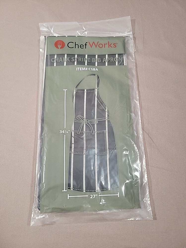 Chef Works Unisex Bib Apron, Black with Chalk Stripe