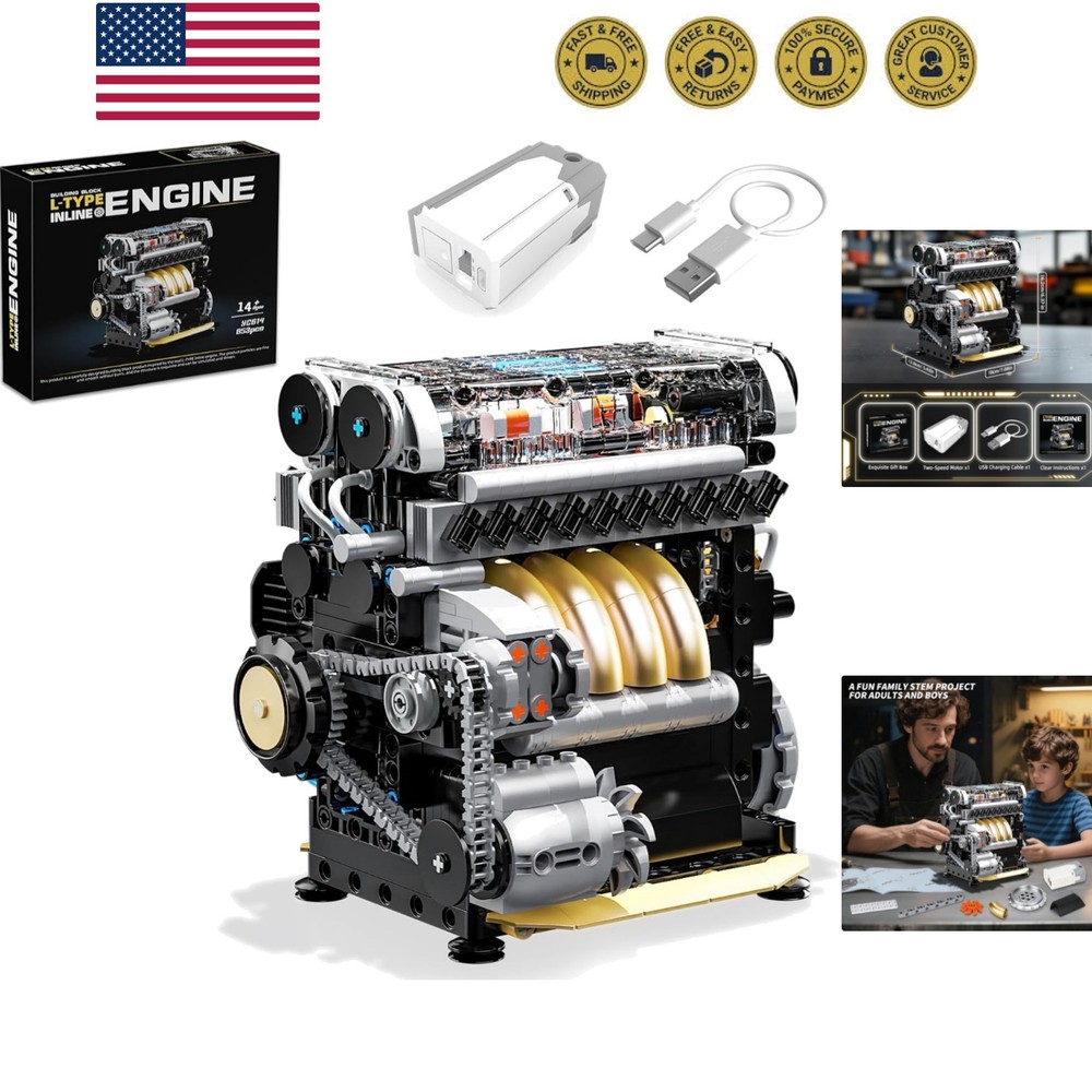 L4 Engine Building Sets for Adults, MOC Inline 4-Cylinder Mini Car Motor Mode...