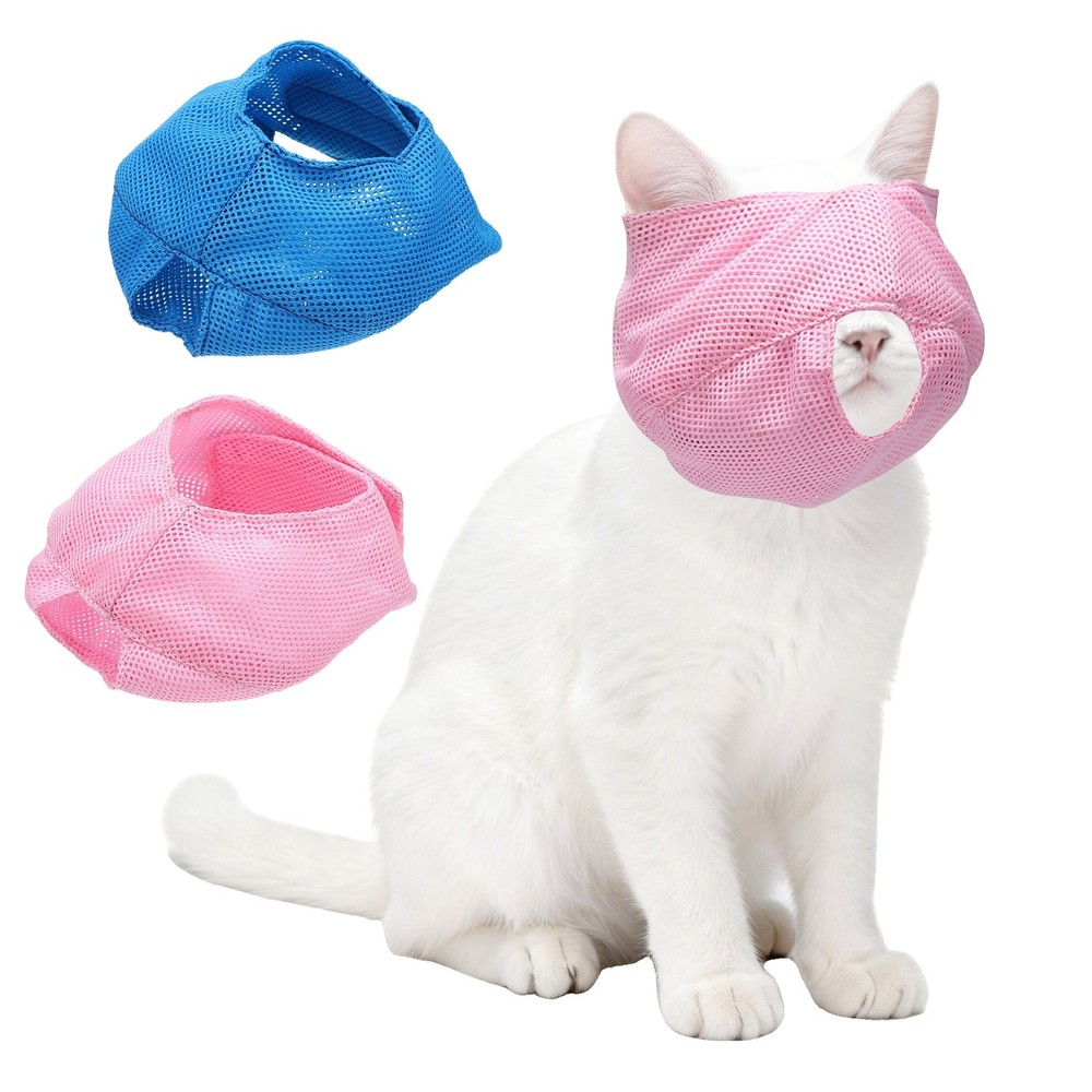 Cat Muzzle Breathable Mesh Muzzle Circumference 7-9 Inches Pink/Blue