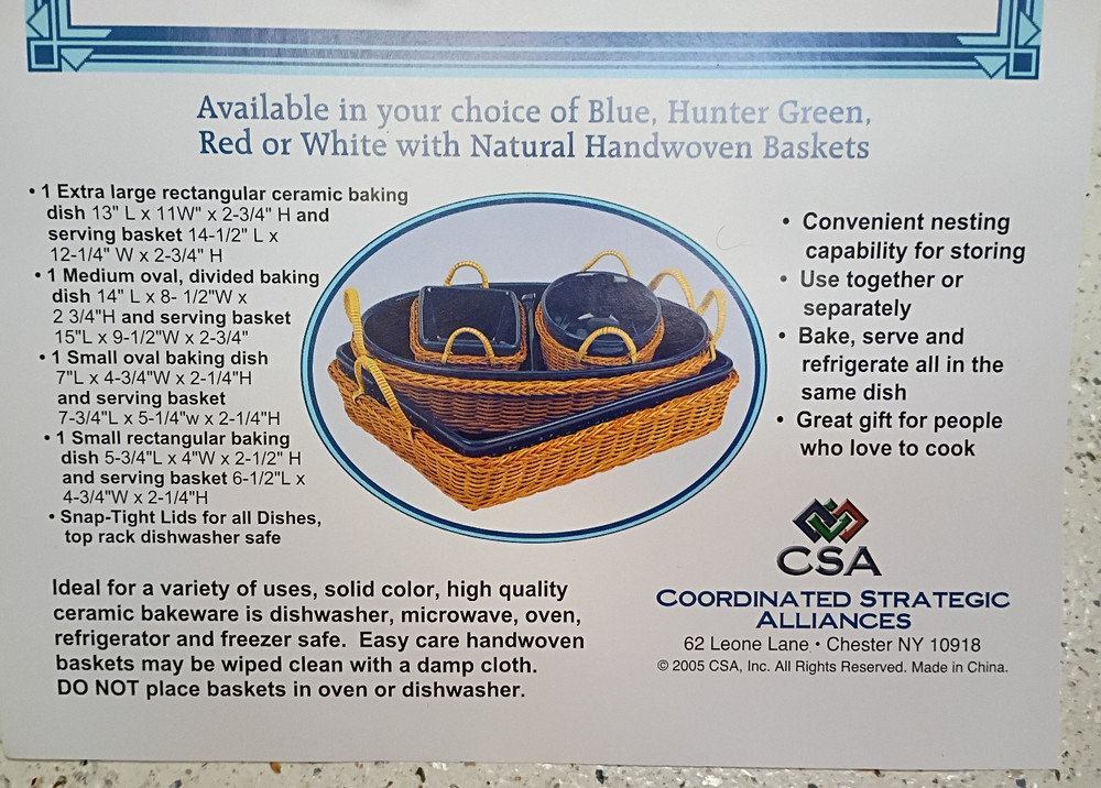 temp-tations 8 Piece Combo, Ceramic & Basket Nesting Bakeware Set, lids (new)