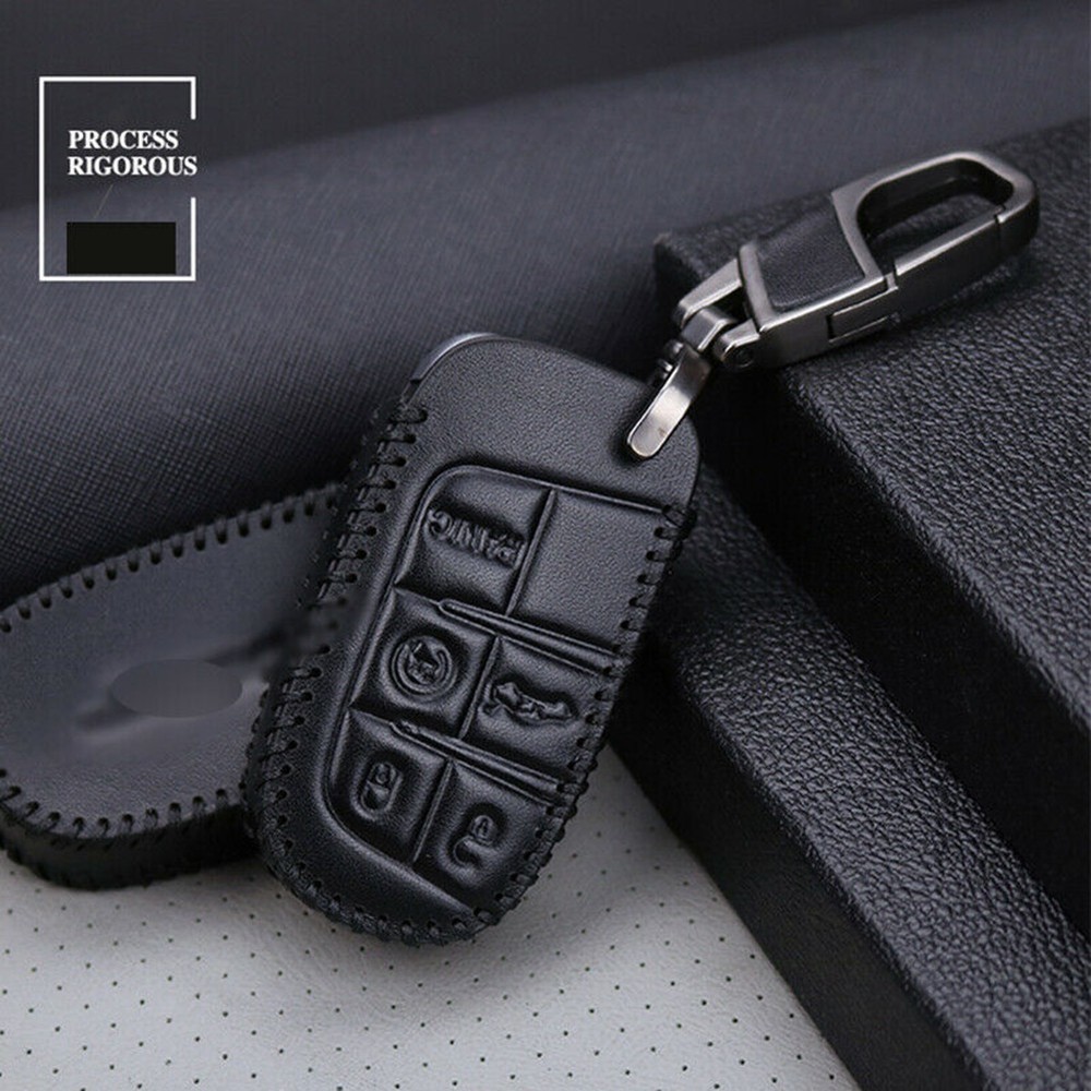 Key Case With Keychain Car Keychain Button Cover Leather