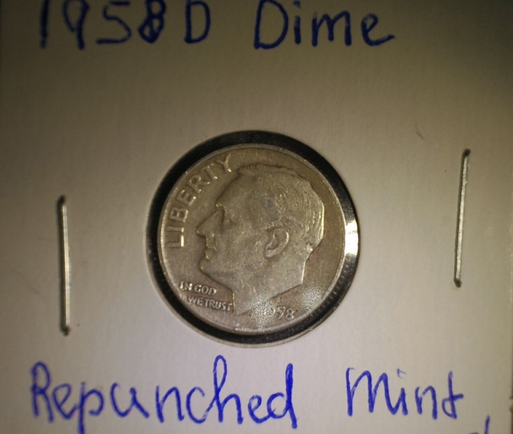 1958-D Roosevelt Silver Dime REPUNCHED MINTMARK