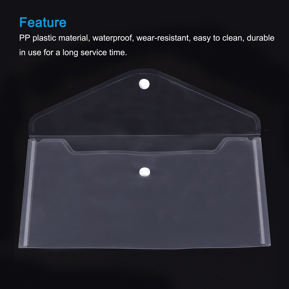 12 x File Folders A5 Size Plastic Envelopes Document Organizer Snap Button Clear