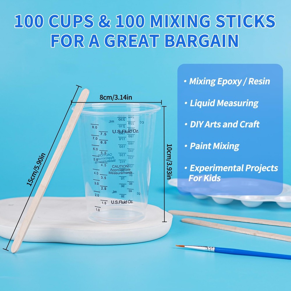 100-Pack Clear Plastic Measuring Cups – Graduated Disposable Mixing Cups for ...