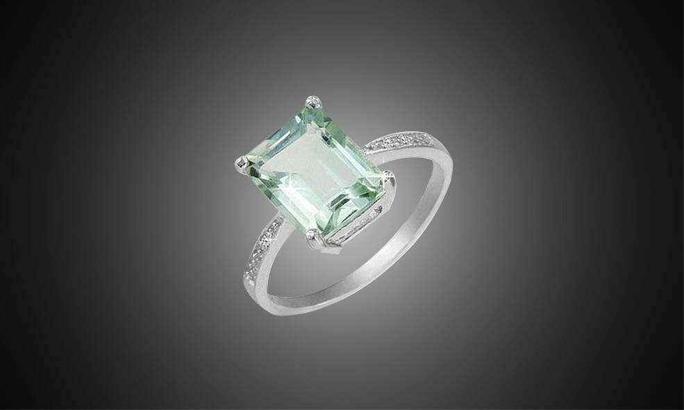 Women's Sterling Silver Genuine Green Amethyst Ring