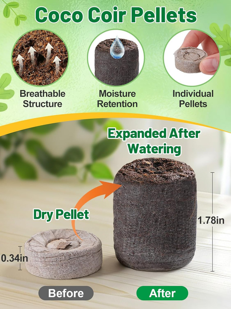 3 Pack Seed Starter Kit with 36 Coco Coir Pellets - 36 Cell Seed Starter Trays w