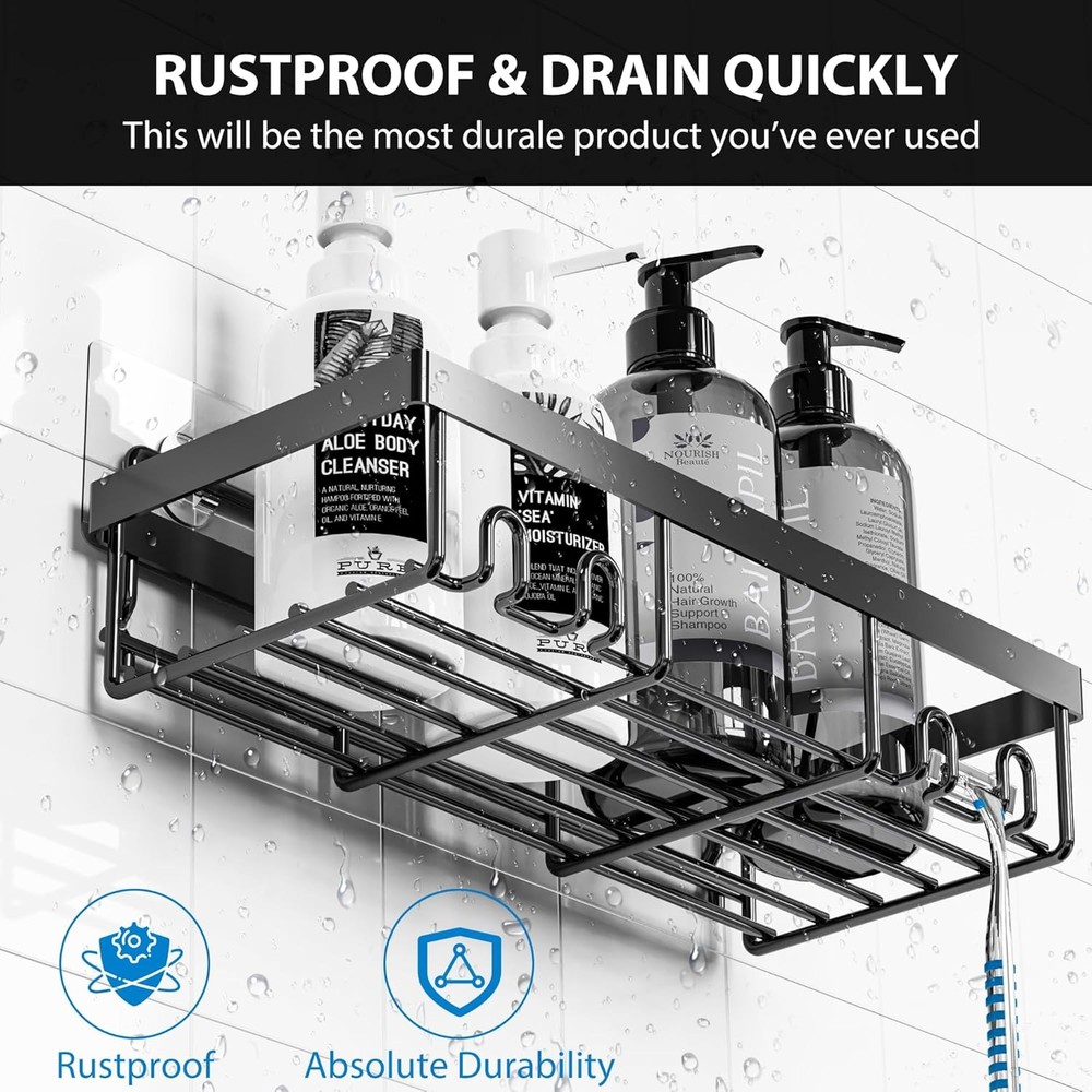 Moforoco Adhesive Shower Caddy Organizer Shelves Rack - 5 Pack 5pack, Black