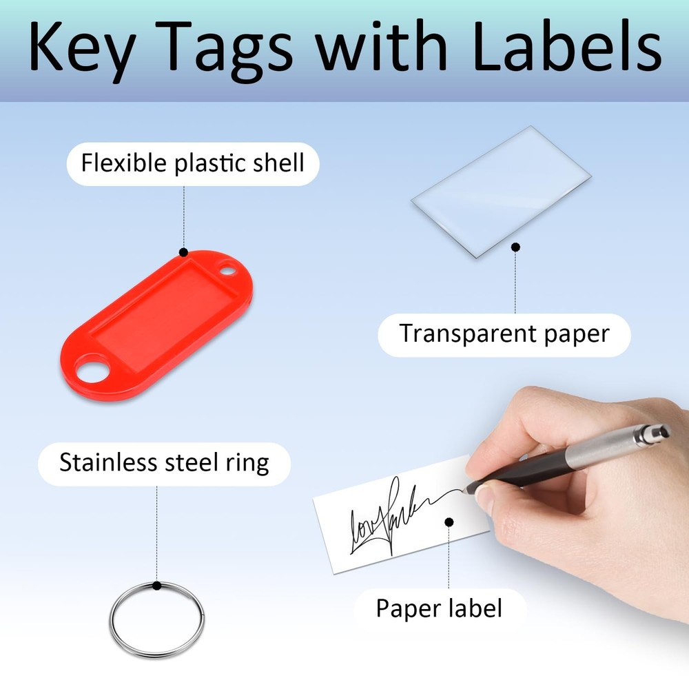 10 Pack Plastic Key Tags with Labels and Split Ring, Black Cable Key Ring and...