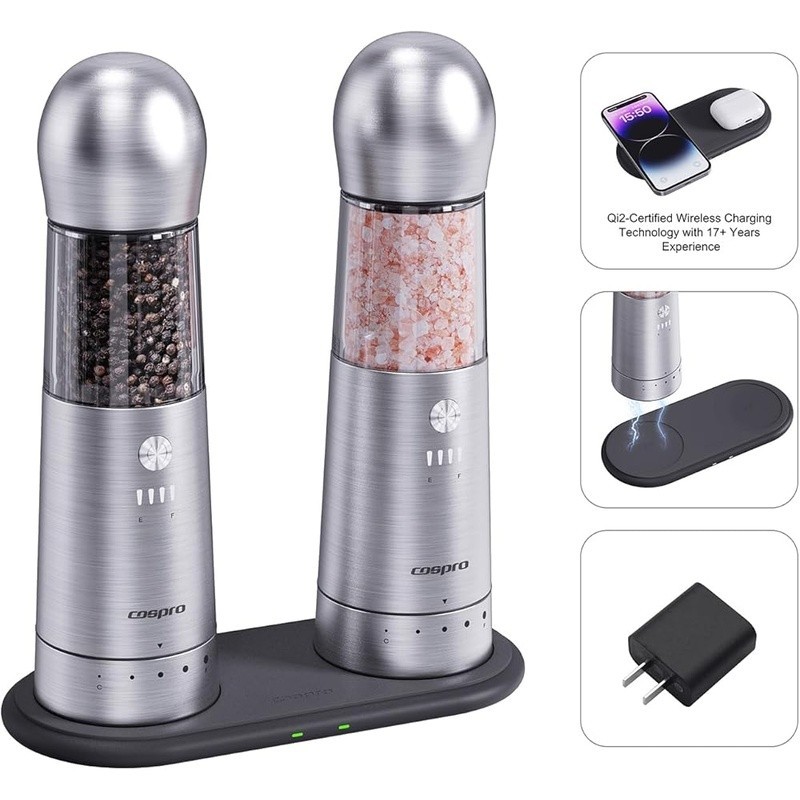 Electric Grinder Set 2 Automatic Spice Mill Qi Wireless Charging One-Hand Use