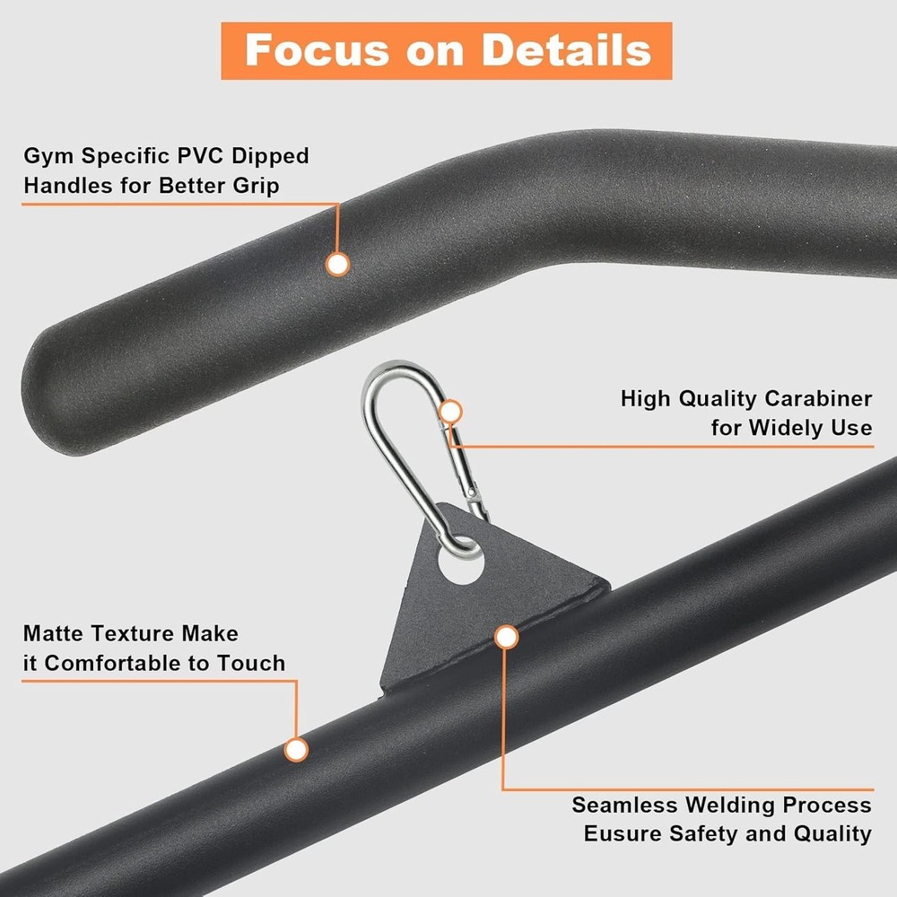 Lat Pull Down Bar 39.37in Gym Cable Attachment Rubber Grip for Strength Training