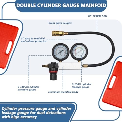 Compression Leakdown Detector Leakage Test Set Cylinder Leak Down Tester Red