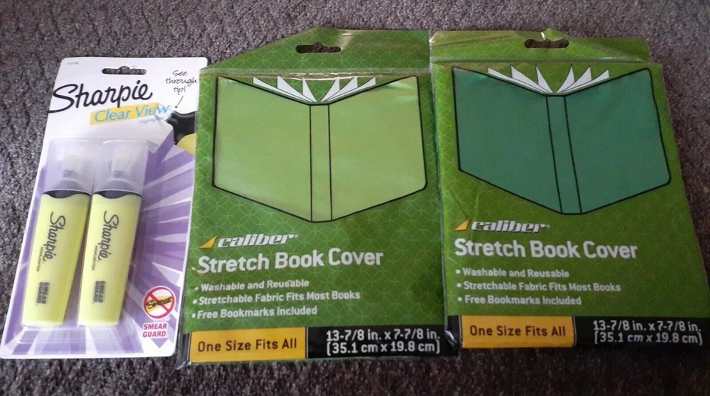 Caliber 2 Book Cover Stretch Fabric & Sharpie Clearview Highlighter.
