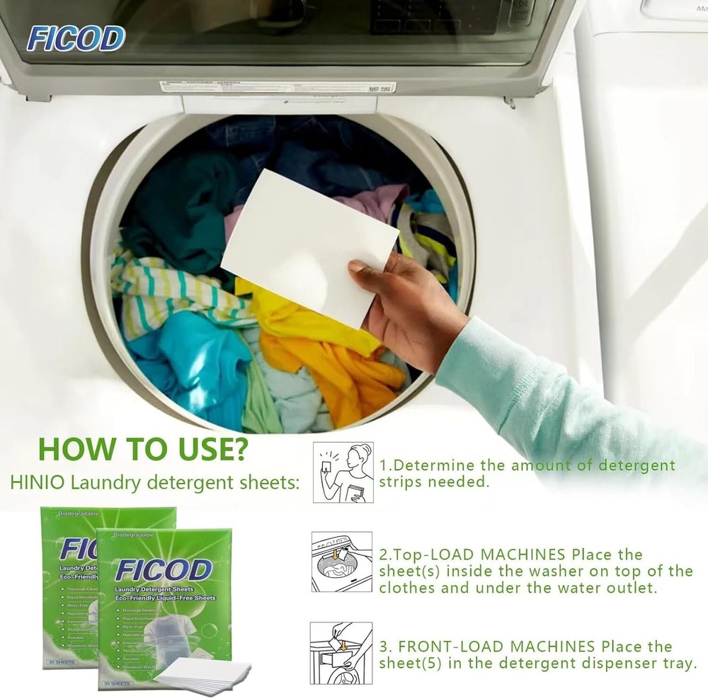(90 Sheets) Eco detergent & Hypoallergenic - Rapid Dissolving -Detergent Sheets
