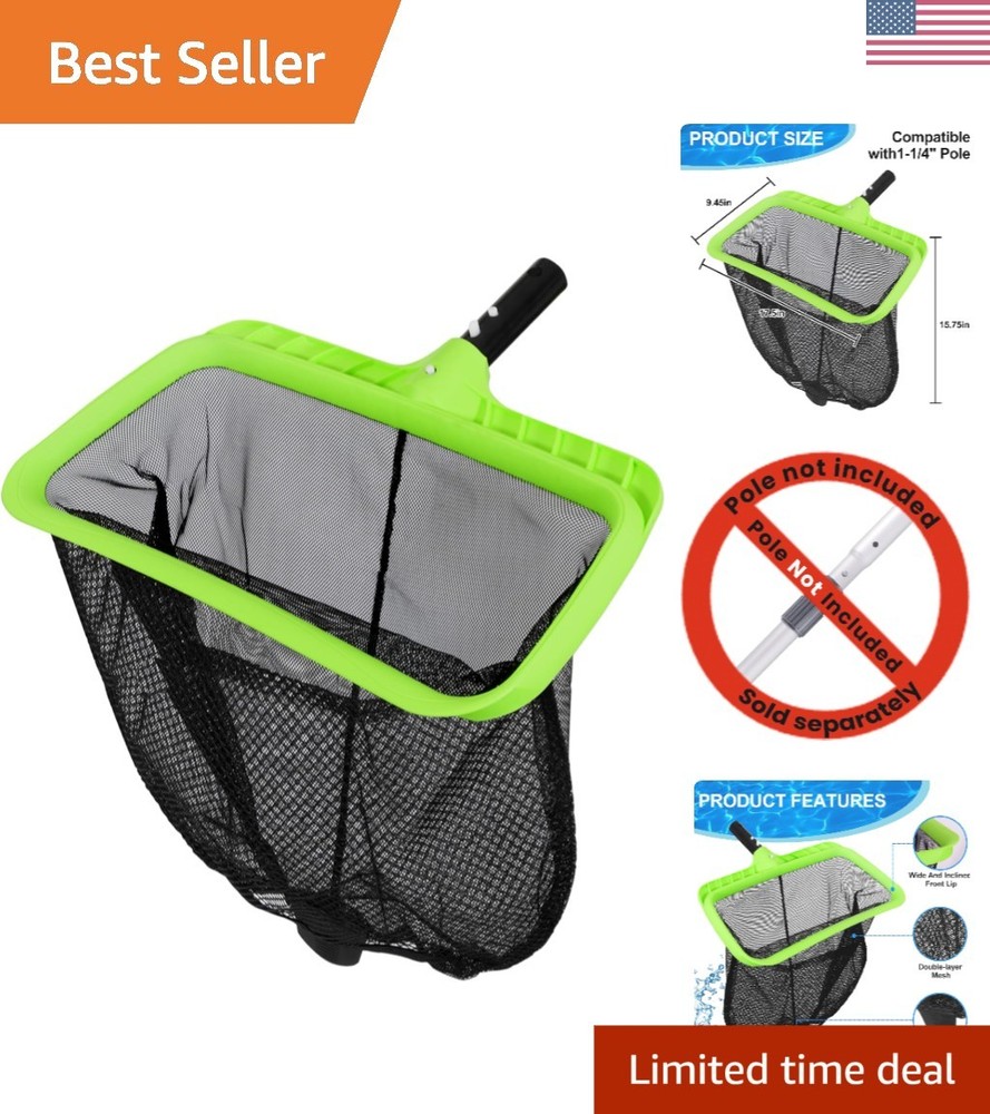 Durable Double-Layer Pool Leaf Skimmer Net with Reinforced Frame & Easy Grip