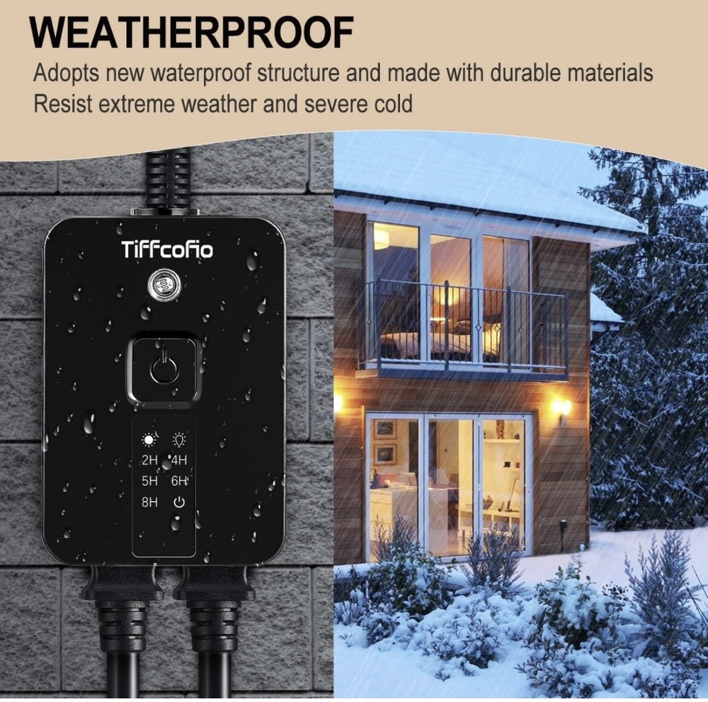 Outdoor Light Sensor Timer Outlet, 100ft Range Remote Control, Weatherproof