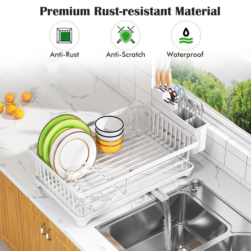Dish Drying Rack - Space-Saving Small Dish Rack for Kitchen Counter, Rust-Res...