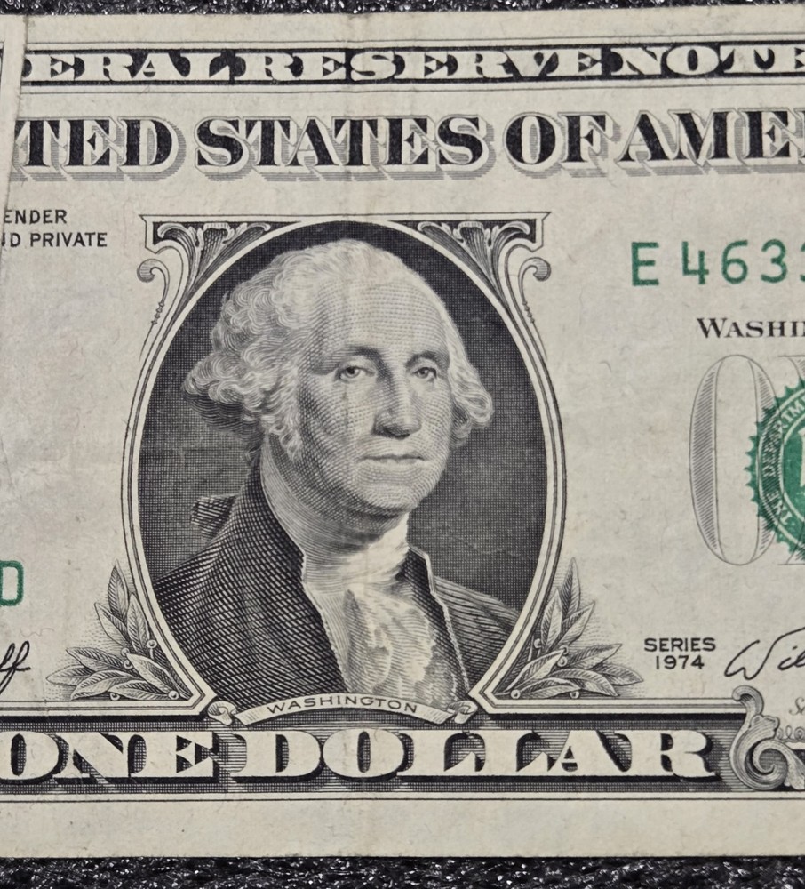 $1 1974 Dollar Bill FRN Gutter Fold Error With Cutting Error On Back Currency