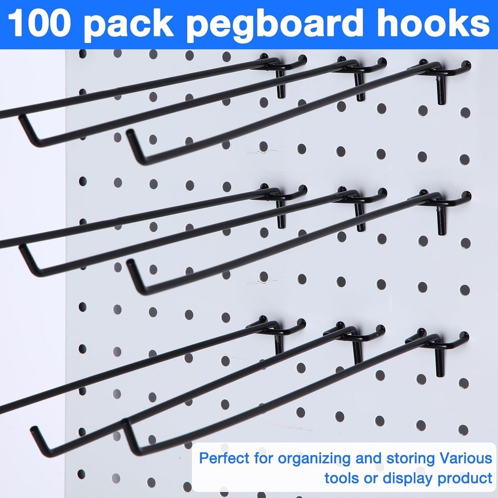 Durable 100 Pcs Pegboard Hooks, 12 Inch Long for Efficient Wall Organization