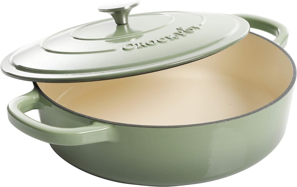 Pot Enameled Cast Iron Braiser W/ Lid 5-Quart Durable Cookware Kitchen