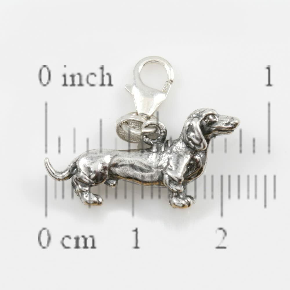 Dachshund Dog Charm 3 Dimensional Solid Sterling Silver