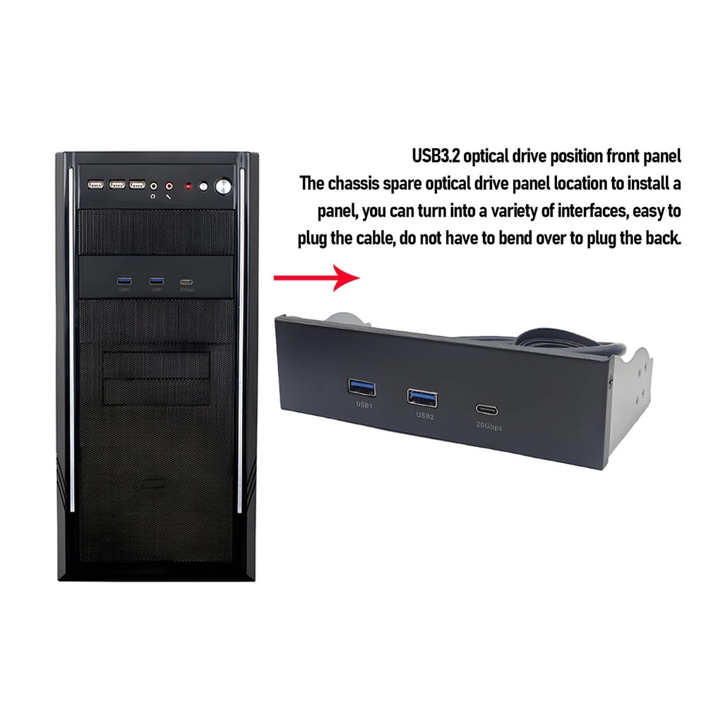 5.25 Inch Front Panel USB Hub 20Gbps Type C Gen 2x2 USB A Type E 19 Pin