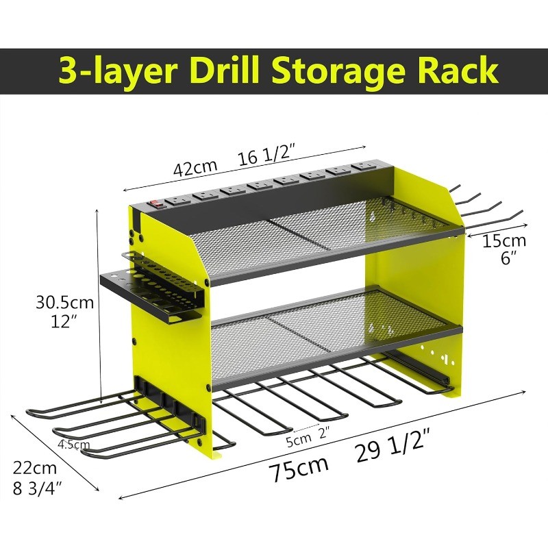 Wall Mount Drill Storage Rack with Charging Station Power Tool Organizer Drill