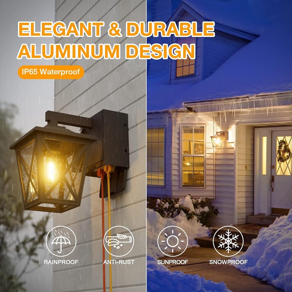 Porch Light with Socket, Waterproof Rustproof Aluminum with GFCI Socket (Black)