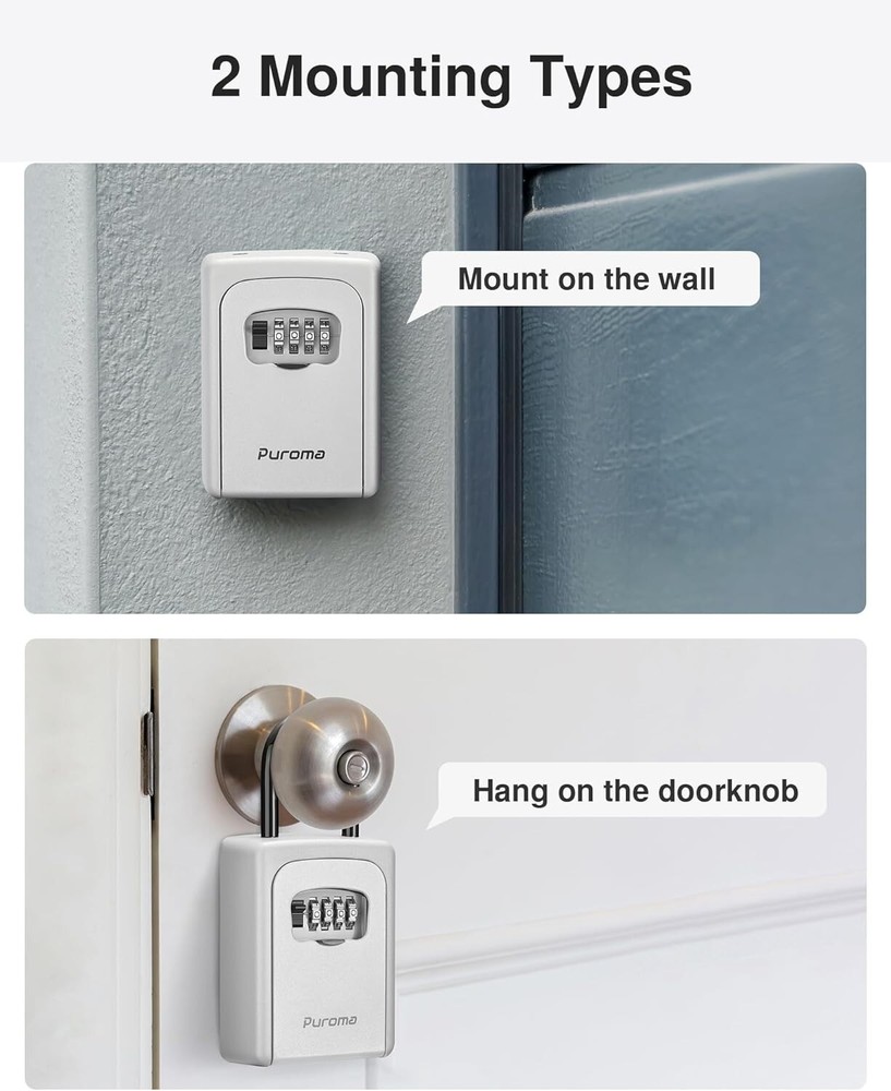 Puroma Lock Box, Large Key Lock Box Resettable Combination Code Lockbox, Portabl