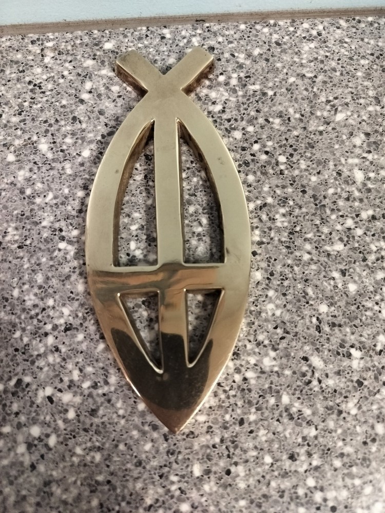 Solid Brass Fish Cross Emblem Paperweight