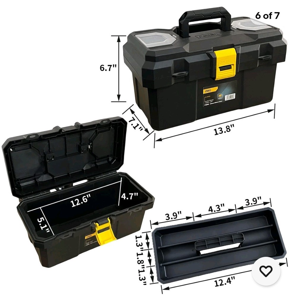 Deli Small Tool Box, 15in Plastic Toolbox with Handle, Portable Tool Box