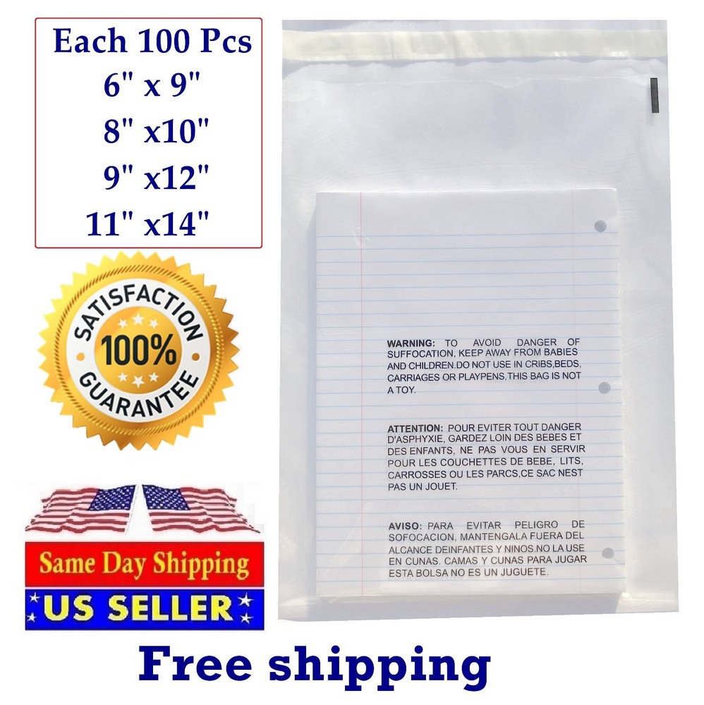 Poly & Plastic Packaging Bags 400 Clear Combo With Suffocation Warning 6x9, Seal