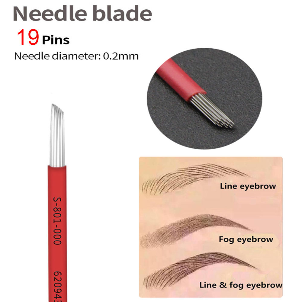 Microblading 19 Needles Semi Permanent Makeup Eyebrow Tattoo Bevel Round Blades