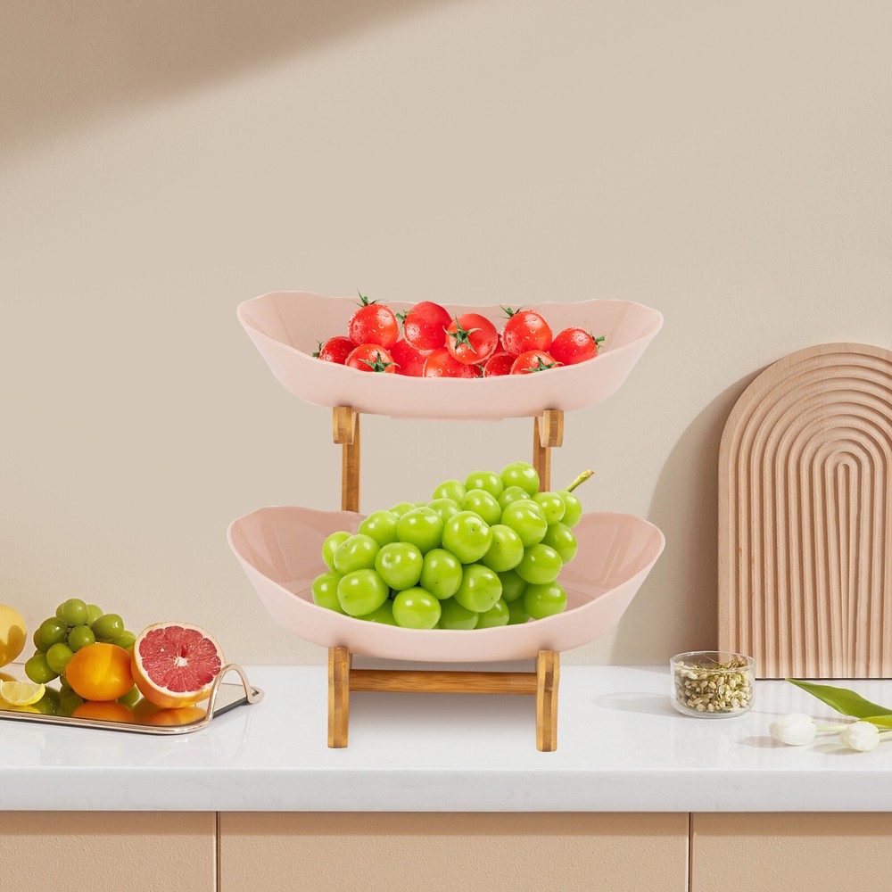 2 Tier Fruit Bowl, Fruit Basket Stand, Fruit Serving Tray Beige