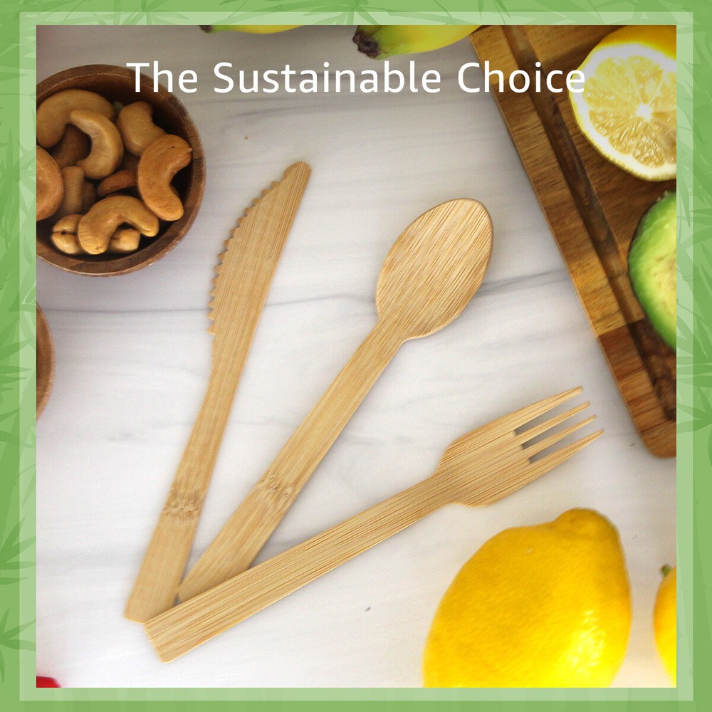 Ibambo 100% Bamboo Utensils - Assorted Bamboo Cutlery - Disposable or Reusable