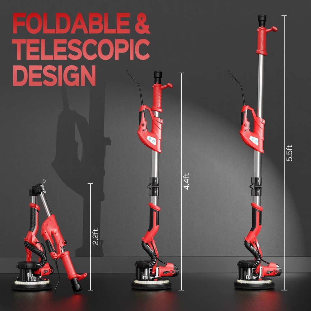 Drywall Sander, 8-Amp, Popcorn Ceiling Removal, 7-Variable Speed, W/12 Discs