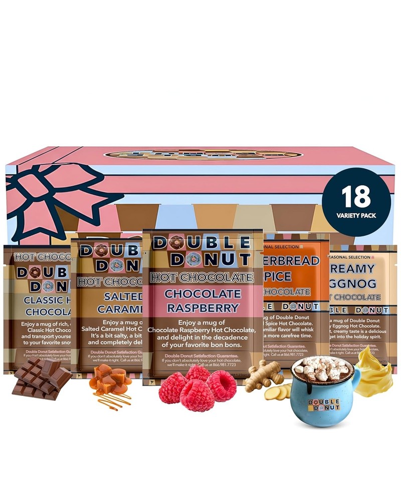 Double Donut Coffee Flavored Hot Chocolate Packets Variety Pack,18 Count Include