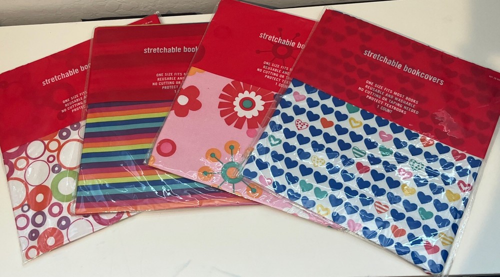 4 New Target School Stretchable Bookcovers Washable Fabric Reusable Text Binder