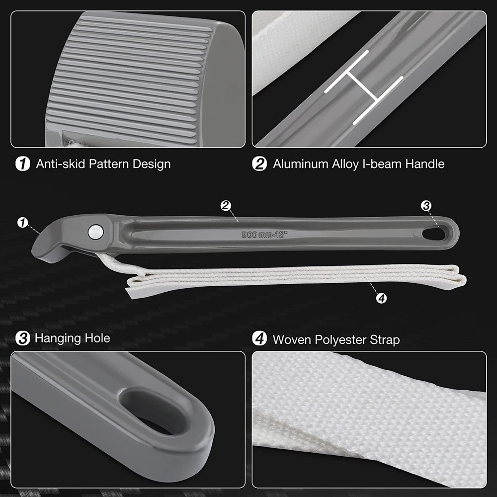 Strap Wrench 12" Capacity Adjustable Nylon Strap Linen Pipe Grip Multi-Purpose T