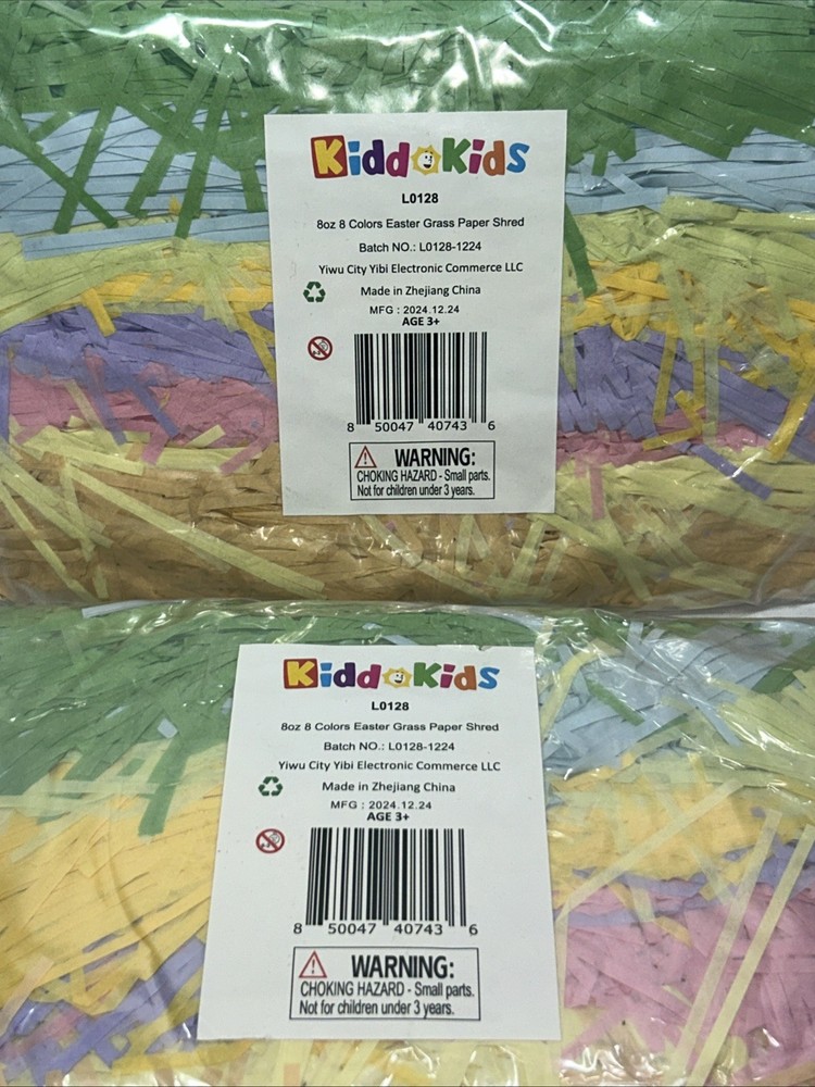 2 Sealed 8 Oz Easter Grass Paper Shred, Multi Color