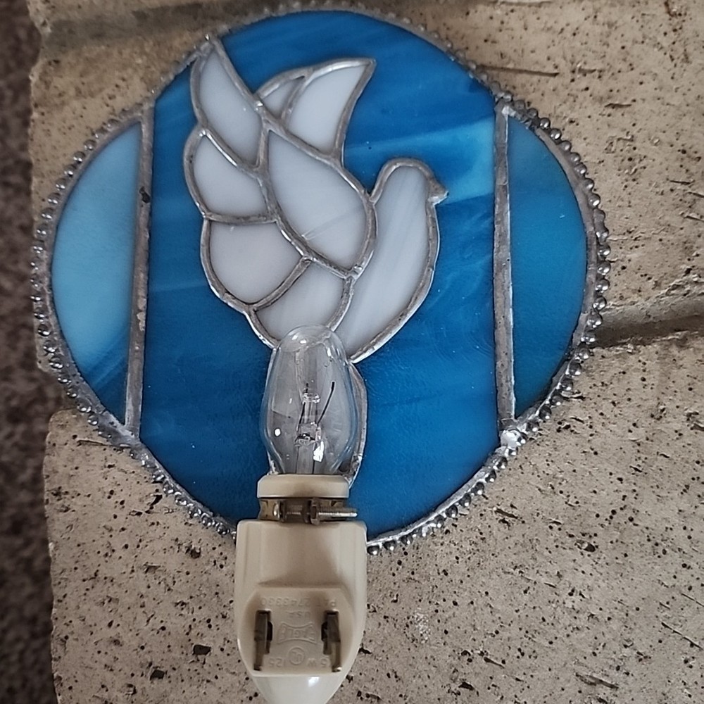 Stained Glass Dove Blue White Night Light Nightlight Plug In