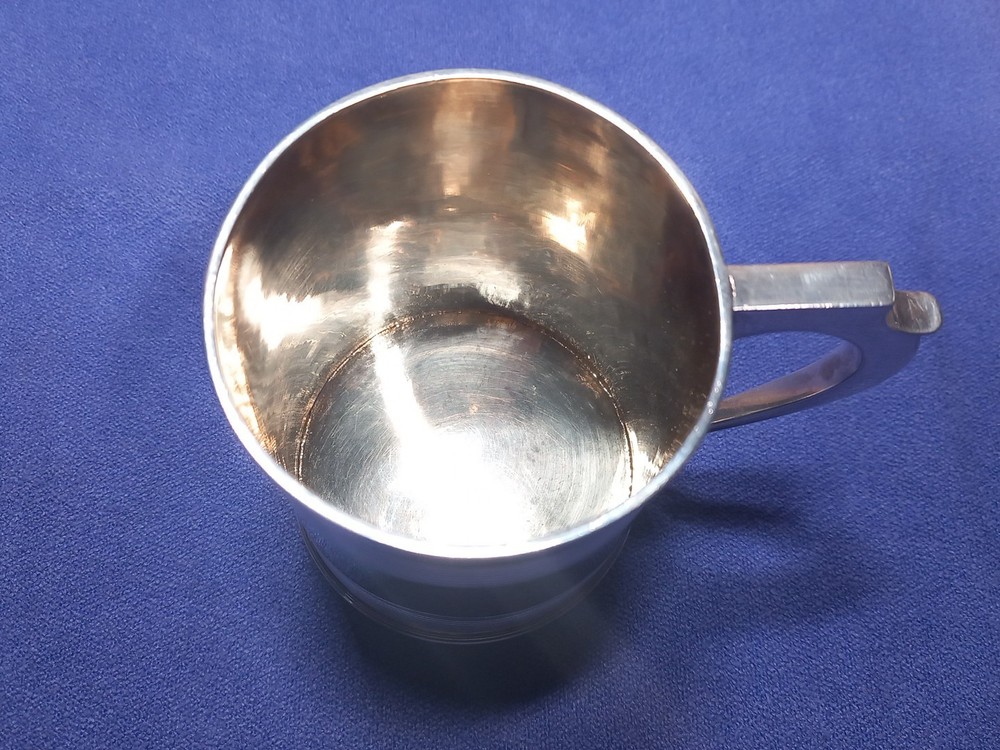 1856 Exeter Sterling Silver Christening Mug Lined Pattern Josiah Williams